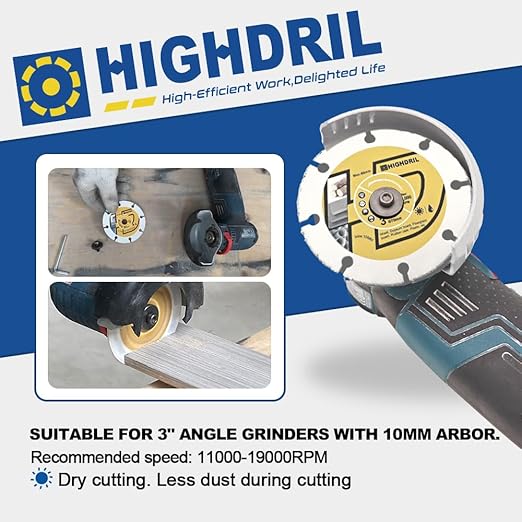 HIGHDRIL Carbide Wood Blade 3" 75mm x Arbor 3/8" 10mm - 4pcs Angle Grinder Cutting Disc for Cutting Wood with Nails Rubber Tubing Plastic Laminate Cement Residue Gypsum Fiberglass