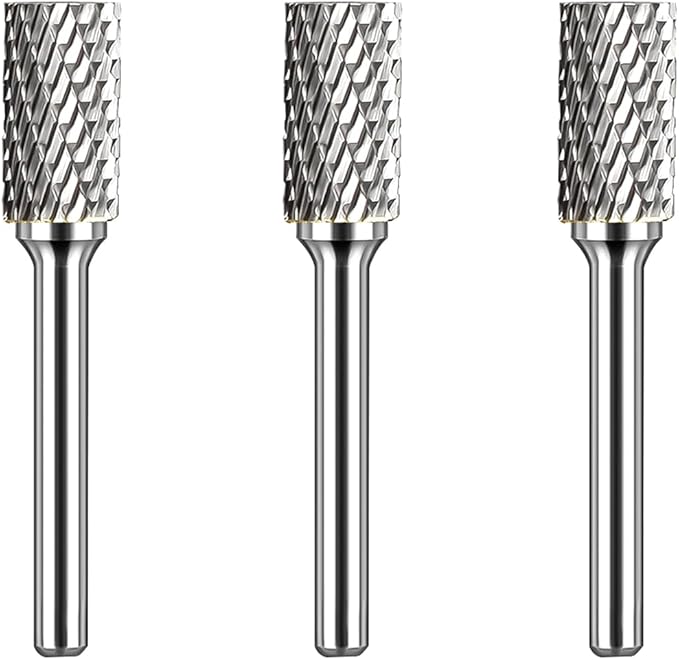 Carbide Burr Set 1/4" Shank SB-3 Die Grinder Bits Tungsten Double Cut Burr Bits (3/8" Cutter Dia X 0.79" Cutter Length) for Die Grinder Kits Metal Grinding Drilling Polishing (3pcs)