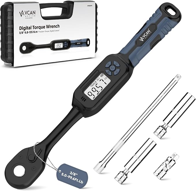 3/8 Torque Wrench Digital (5.02-99.6 Ft.Lb）±2 % Accuracy Digital Spark Plug Socket & Tire Inch Pound Torque Wrench 3/8 Drive with Buzzer and LED Flash Notification Track Mode for Moto Auto Car