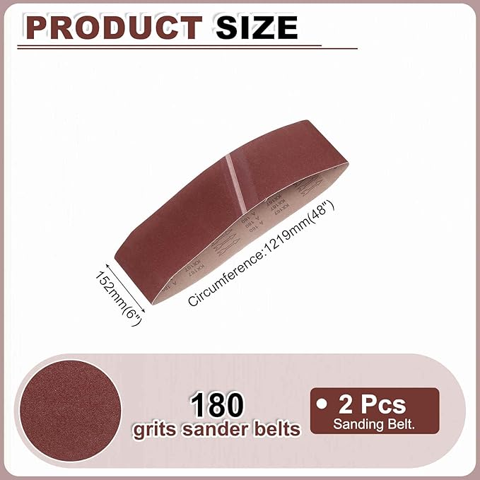 HARFINGTON 6 x 48 Inch Sanding Belts, 2 Pcs 180 Grits Aluminum Oxide Abrasive Belt Sander File Belt for Woodworking, Metal Polishing, Knife Sharpener