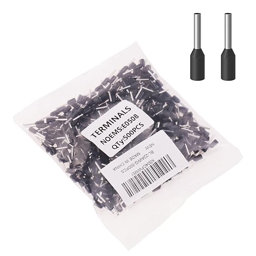 22AWG/0.5mm² Wire Ferrules Black, 500pcs 22AWG Terminal Connector Kit, Wire Insulated Cord Pin Ends Terminals for Electric, Industrial, Chemical Industry, Power Control System, etc.