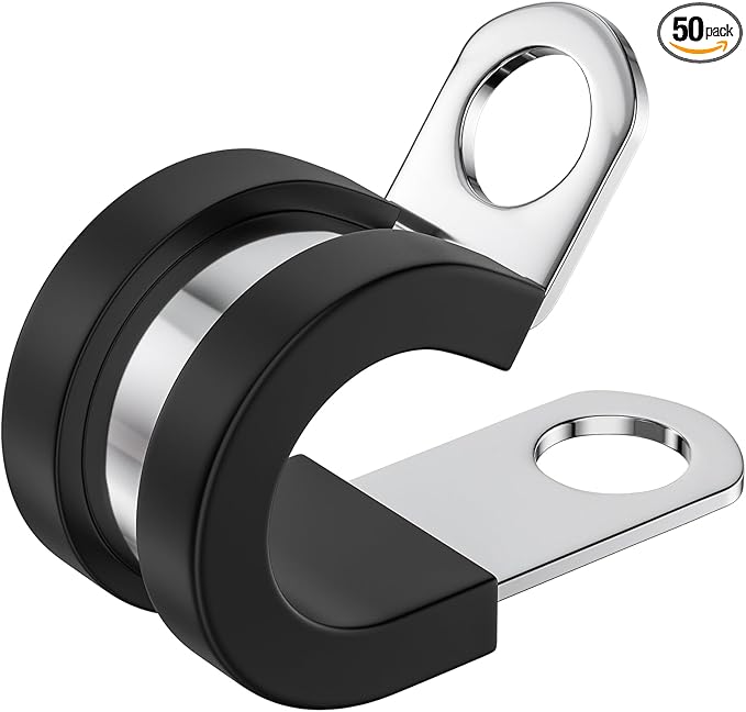 50 PCS 3/16 Inch Cable Clamps - 304 Stainless Steel, Insulated, Hose, Pipe, Sturdy, Wire Clamps