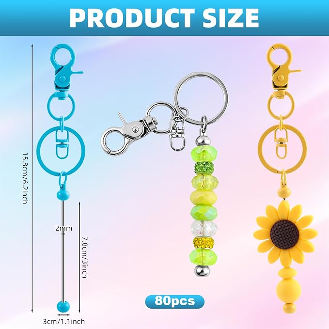 80 Pcs Beadable Keychains Bulk Kit – DIY Keychain Making Supplies - Image 2