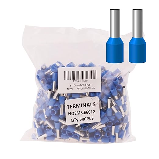 10AWG Wire Ferrule Terminals, 500pcs AWG10/6.0mm² Blue Terminal Connector,Crimp Pin Cord End Terminals for Electric, Industrial, Chemical Industry, Power Control System, etc.