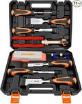 SOLUDE 11Pcs Wood Carving Chisel Set,Heated Treated Cr-V Woodworking Chisels Tool Kit with Sharpening Stone,Honing Guide,Carpenter Pencils