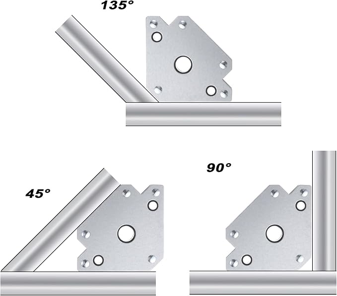 HARFINGTON 2pcs Welding Magnets 55.12 lbs Magnetic Welding Clamp Holder Galvanized Iron Arrow-Shaped Tool 45, 90, 135 Degree with Center Hole for Fixed Angles, Silver Tone