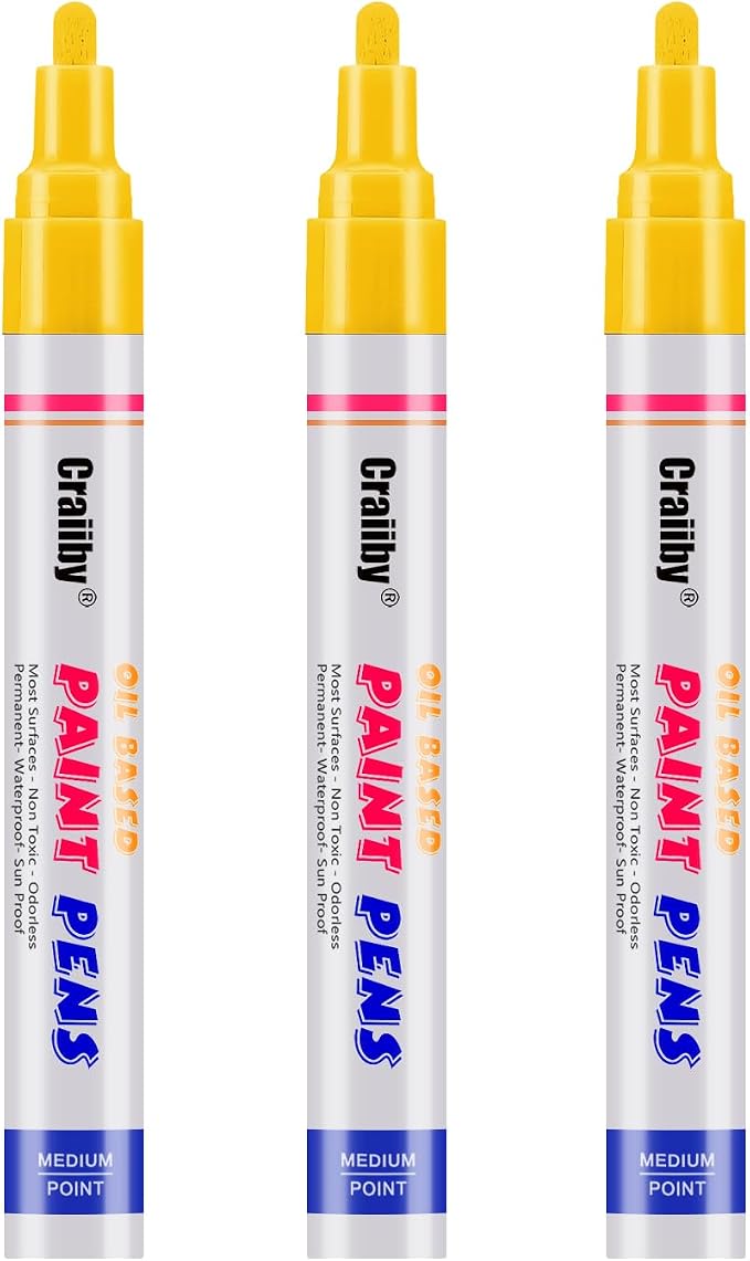 Yellow Paint Markers, 3 Pack Oil-Based Waterproof Quick Dry Permanent Paint Pen by Craiiby
