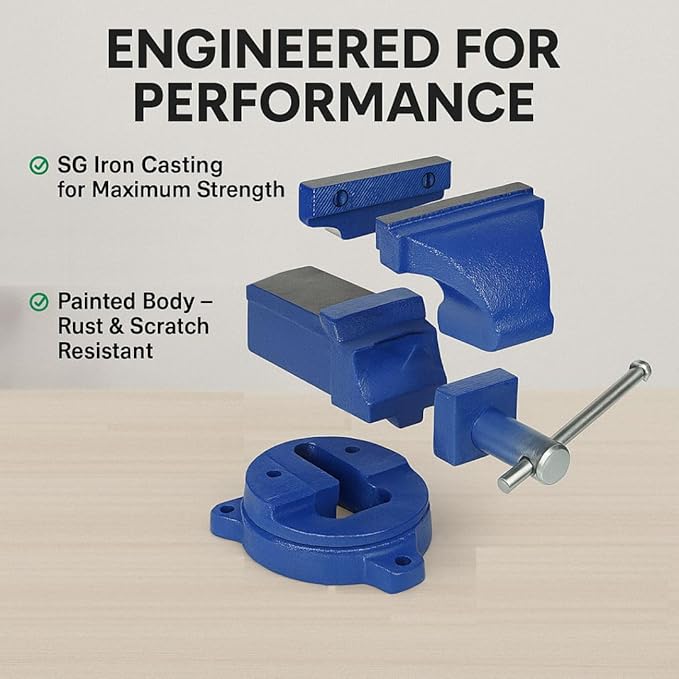 6-Inch Bench Iron Vice Heavy Duty Steel Bench Vise with Swivel Base Professional Germany Iron Design Heavy Duty CastIron Workbench Vise w/Bolts & Nuts, for Drilling, Pipe Cutting
