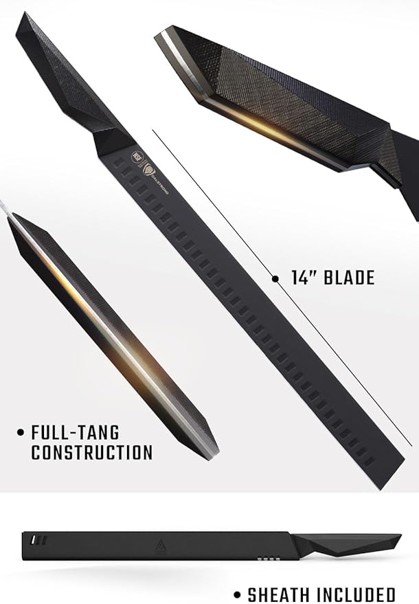 Dalstrong Slicing Knife - 14 inch - Shadow Black Series - Black Titanium Nitride Coated - High Carbon - 7CR17MOV-X Vacuum Treated Steel Carving Knife - Sheath - Kitchen Knife Slicer - NSF Certified