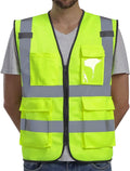 Dib Safety Vest Reflective ANSI Class 2, High Visibility Vest with Pockets and Zipper, Construction Work Vest Hi Vis Yellow 2XL