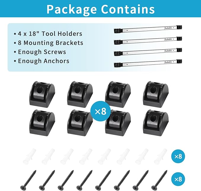 4 Pieces 18" Magnetic Tool Holder Strip, Stainless Steel Surface Tool Magnet Bar, Metal Tool Organizer Rack for Garage Organization, Easy To Install in Workshop, Mounting Screws Included