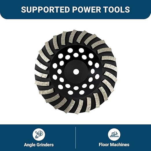 Benchmark Abrasives 7 Inch Concrete Grinding Wheel Threaded Swirly Turbo Diamond Cup Wheel with 5/8"-11 Arbor Hole for Masonry, Marble, Natural Stone, Concrete - Angle Grinder Attachments (7”)