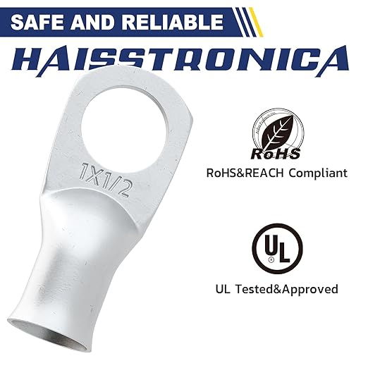 haisstronica 10pcs 1 AWG - 1/2" (M12) Tinned Copper Battery Lugs, Heavy Duty Copper Wire Lugs with 10pcs 3:1 Adhesive Heat Shrink Tubing, 1 Gauge Wire Lugs, Tinned Copper Battery Cable Ends