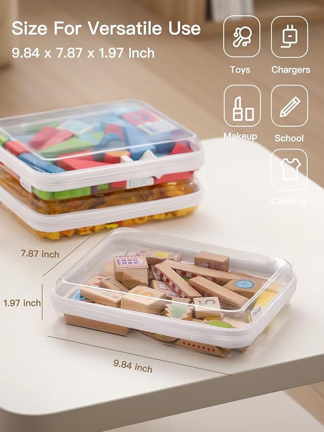 CoiiJoii Zippered Pouch Hard, Stackable Storage Bins, Portable Clear Bin Zipper - Image 2