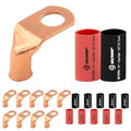 SELTERM 10pcs - 6 AWG 5/16" (Wide Pad) Stud 90° Bent Battery Lugs - Ring Terminal Connectors with 12pcs 3:1 Black & Red 1/2" Heat Shrink Tubing- Heavy Duty Cable Ends - Bare Copper Wire Connectors Kit