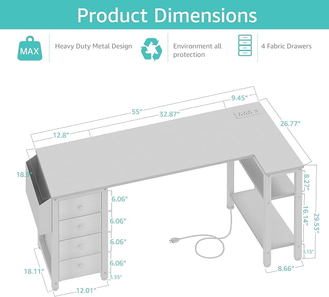Lufeiya White L Shaped Desk - Image 3