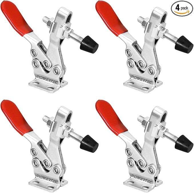 POWERTEC 4PK Toggle Clamp, 500 lbs Holding Capacity, 225D Quick Release Horizontal Clamps w/ Antislip Rubber Pressure Tip for Woodworking Jigs and Fixtures, Welding, Drill Press, Crosscut Sled (20326)