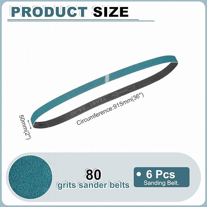 HARFINGTON 2 x 36 Inch Sanding Belts, 6 Pcs 80 Grit Zirconia Abrasive Belt Sander File Belt for Woodworking, Metal Polishing, Knife Sharpener