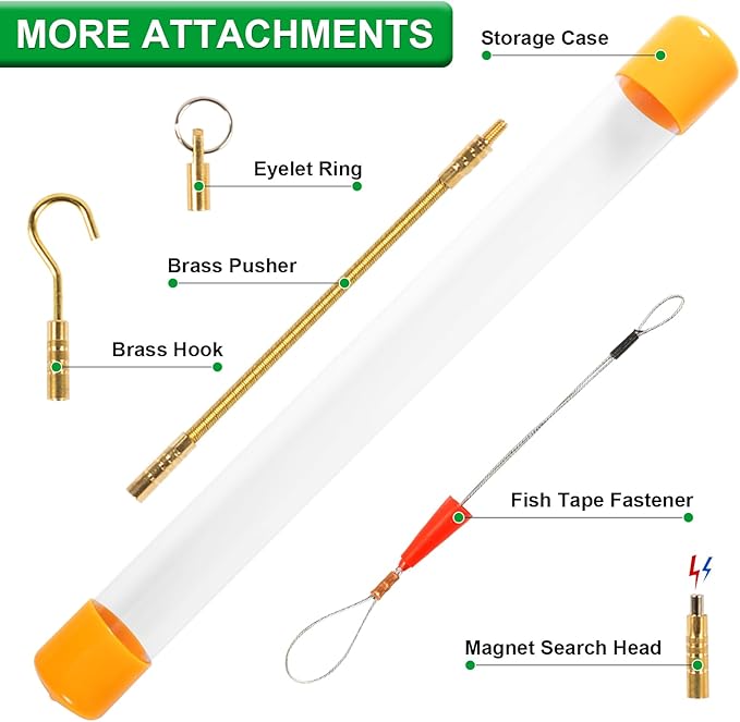 32.5FT Fiberglass Running Electrical Wire Cable Glow Rods Wire Pulling, Fish Tape Set with Accessories, Green