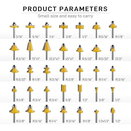 CSOOM 70PCS Router Bits Set - 1/4” Shank, Carbide Tipped Router Bits for Professional Woodworking, Includes Multiple Shapes , Yellow,for Professional and Beginners Carpenter