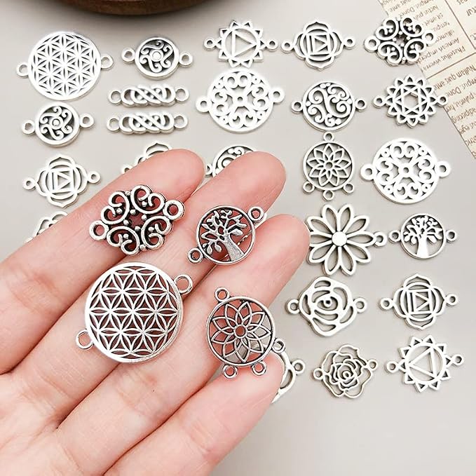 WOCRAFT 120pcs Antique Silver Flower Connector Charms - Image 5