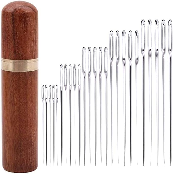 25Pieces Hand Sewing Big Eye Needles Sharp Needle，with Solid Wood Needle Case - Image 3