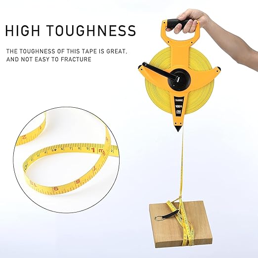 LAND 300FT/91M Heavy Duty Fiberglass Tape Measure - 1/2-Inch Wide, Dual Inch/Metric Scale, Durable Open Reel Measuring Tape for Surveying, Engineering, Runway Construction