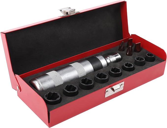 3/8" Manual Hand Impact Driver Set Extractor-14 PCS Impact Screwdriver S2 Steel, with 8Pcs Sockets, 4Pcs Driver Bits Manual Reversible Impact Driver Set