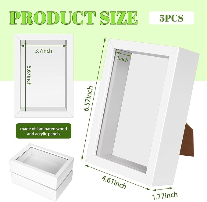 VOKOY 5 Pack 4" x 6" Shadow Box Frame, Small Wood Hollow Picture Frame - Image 2
