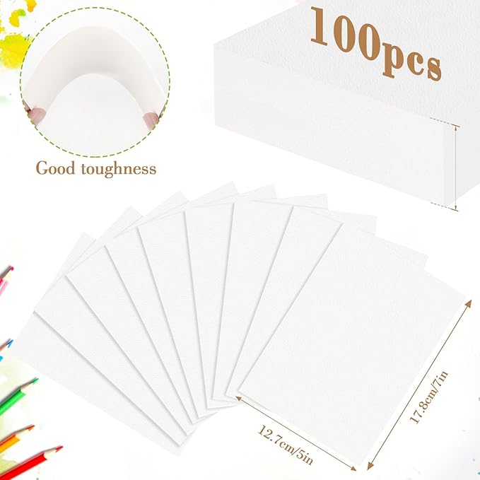 100PCS 5x7 Watercolor Paper Bulk, 140lb/300g Cold Press Thick Water Color Paper - Image 2