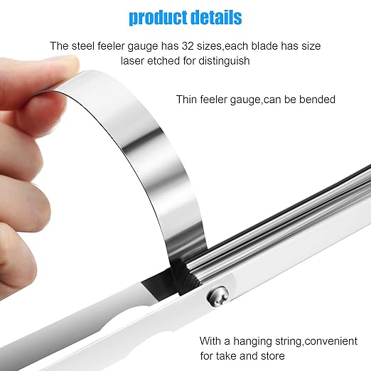 Hotop 20 Blades Steel Feeler Gauge Tapered Feeler Gauge Set Stainless Steel Dual Marked Metric and Imperial Measuring Tool for Measuring Gap Thickness or Width(0.05-1.00 mm)