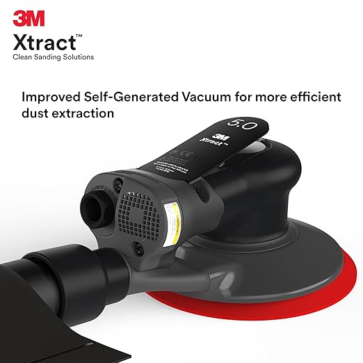 3M Random Orbital Sander, Xtract Pneumatic 88948, 5 in, Self-Generated Vacuum, 3/8 in Orbit, Ergonomic and Lightweight ROS, 209W Motor, Dust Extraction