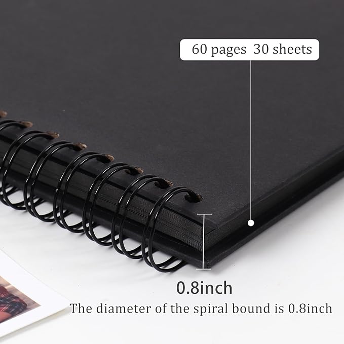RECUTMS 8x8 Scrapbook Album 60 Pages Craft Paper Journal Memory Book Black | - Image 4