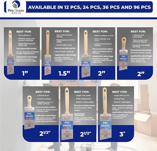 10 Pack Pro-Grade Premium Wall/Trim House Paint Brush Set Great - Image 2