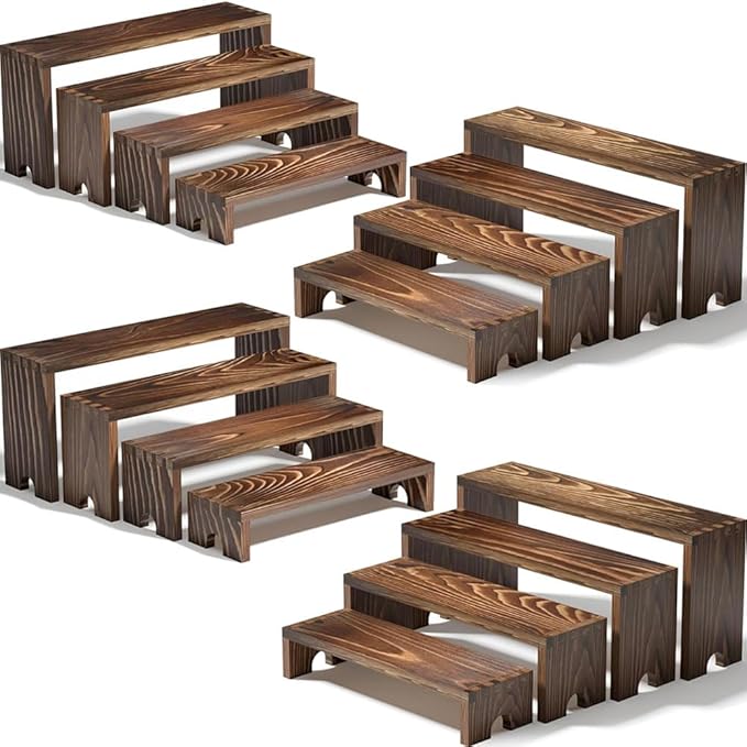 4 Set Wooden Tiered Risers Display Stands by Unknown