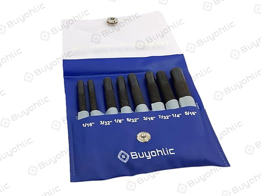 Buyohlic Drive Pin Punch Set with Knurled Grip and Protective Vinyl Case (Short Pin Punch)