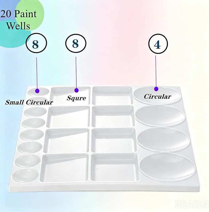Lyellfe 10 Pack Plastic Palette, 20 Well Sturdy Reusable Paint Palette - Image 4