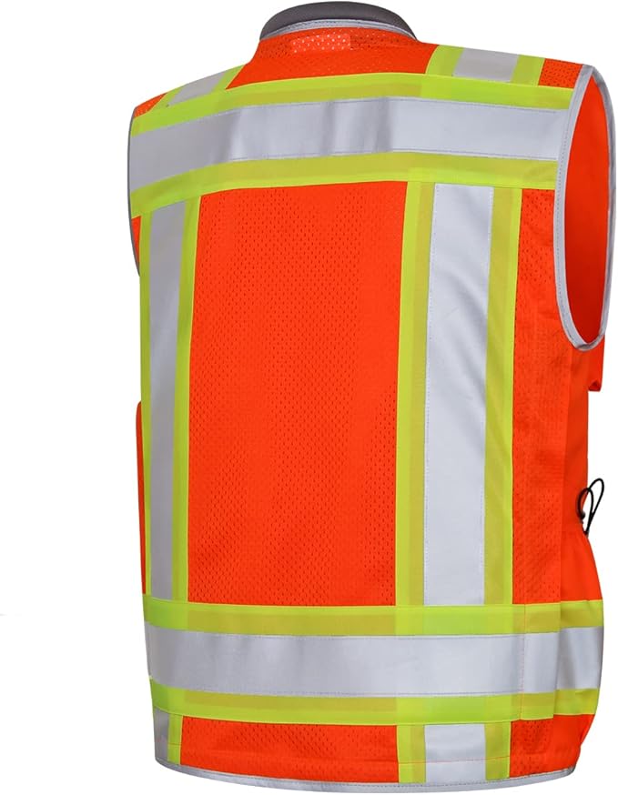 Dib Safety Reflective Vest Heavy Duty, High Visibility Two Tone Engineer Vest, Made with 3M Tape, Padded Collar, Retractable ID Pocket, Orange 2XL