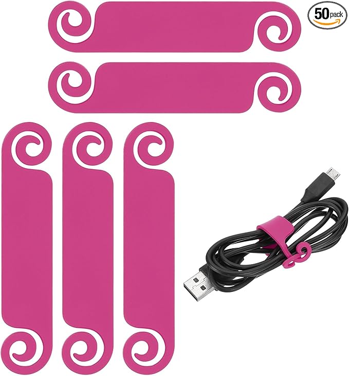 PATIKIL Cable Tags Flexible Cable Management Labels Cord Identification Tags, Wire Cord Markers for USB Computer Phone Charger Power - 50Pcs (Rose Red)
