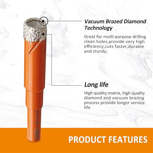 Dry Diamond Drill Bit Set,BGTEC 2pcs 3/8" 10mm Hole Saw for Granite,Marble,Masonry, Concrete, Tile/Ceramic, Glass, Hard Plastic,Vacuum Brazed Diamond Core Drill Bit Kit