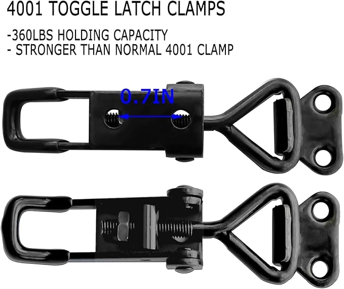 10Pack Black Toggle Latch Clamp, Heavy Duty Latch-Style Toggle Clamp, Adjustable Pull Action Latch with Catch Plate, 360lbs Capacity Metal Quick Release Draw Latch for Jig Smoker Door Tool Boxes Trunk