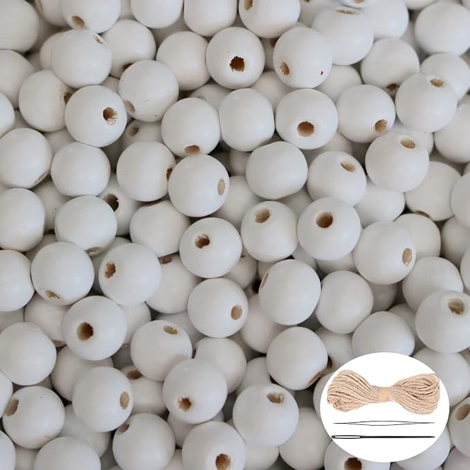 400Pcs White Wooden Beads with Hole, Round Loose Beads Natural Wood Spacer Bead by SMANTA
