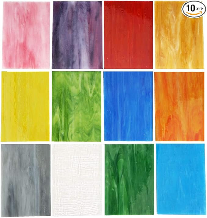 Lanyani（10 Sheets）Variety Stained Glass Sheets 4 x 6 inch Opal Art Glass Pack by LanyaniArtGlassMosaics