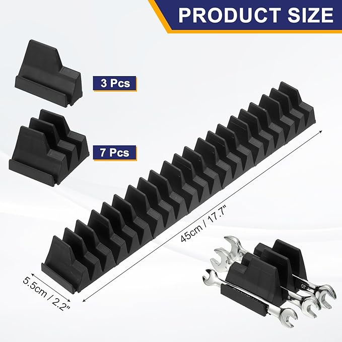 PATIKIL 23pcs Magnetic Wrench Organizer for Tool Box, Magnetic Modular Wrench Organizer Holder Toolbox Universally for 23 Tools Drawer Chest Ratcheting Offset Wrenches, Black