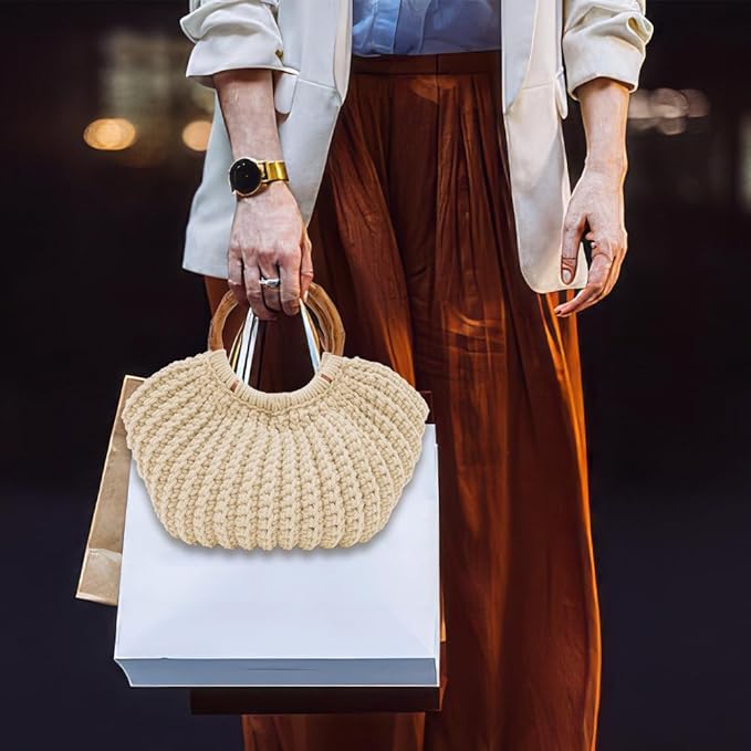 ACRNIGHEET Crochet Bag Kit for Adults Oat Colored Handbag Crochet Kit for - Image 4