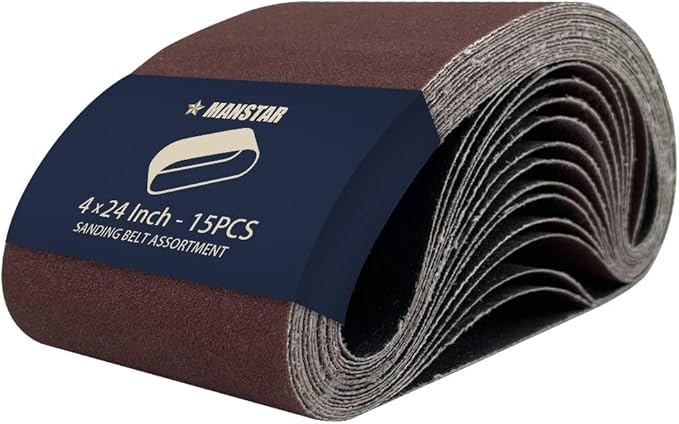15 Pcs 4 x 24 Inch Assorted Aluminum Oxide Sanding Belt,80/120/150/240/400 Grit
