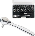 Sharden 1/4 Mini Ratchet Set 28pcs Right Angle Screwdriver and Bit with Metric Socket Set, 72 Tooth Small Ratcheting Wrench Offset Screwdriver Low Profile Stubby Ratchet for Tight Spaces