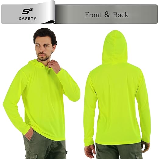 Breathable Work Long Sleeve Sun Shirt Hoodie, Sun Protection Shirts Quick Dry Hooded, Mens Construction Shirts with Hood Lightweight Yellow 3XL