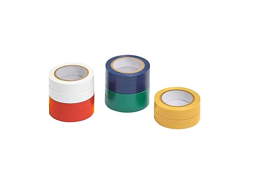 Amazon Basics Electrical Tape, 1/2-inch by 6.66 yard, Multi-Color, 10-Pack, Great for General Home&DIY, Automotive, Electrical, Labeling and Craft Project (Previously AmazonCommercial brand)