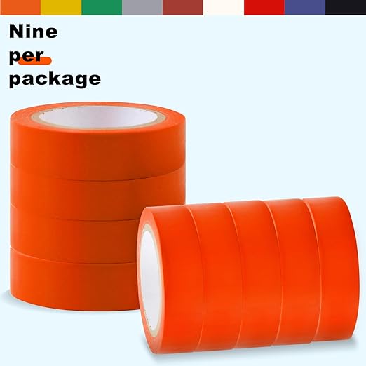 Romeda 9 Pack Electrical Tapes, Electrical Tape Water, Sun, and Oil Resistant, Electrical Tape is Suitable for Most Domestic, Commercial, and Industrial environments - Orange